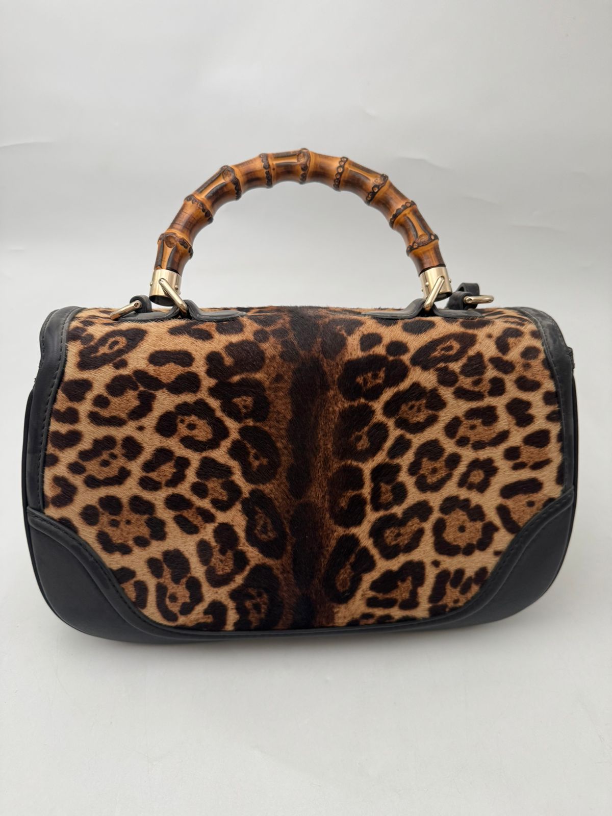 Gucci Bamboo Handle Leopard Print Calf Hair Bag – Medium Size