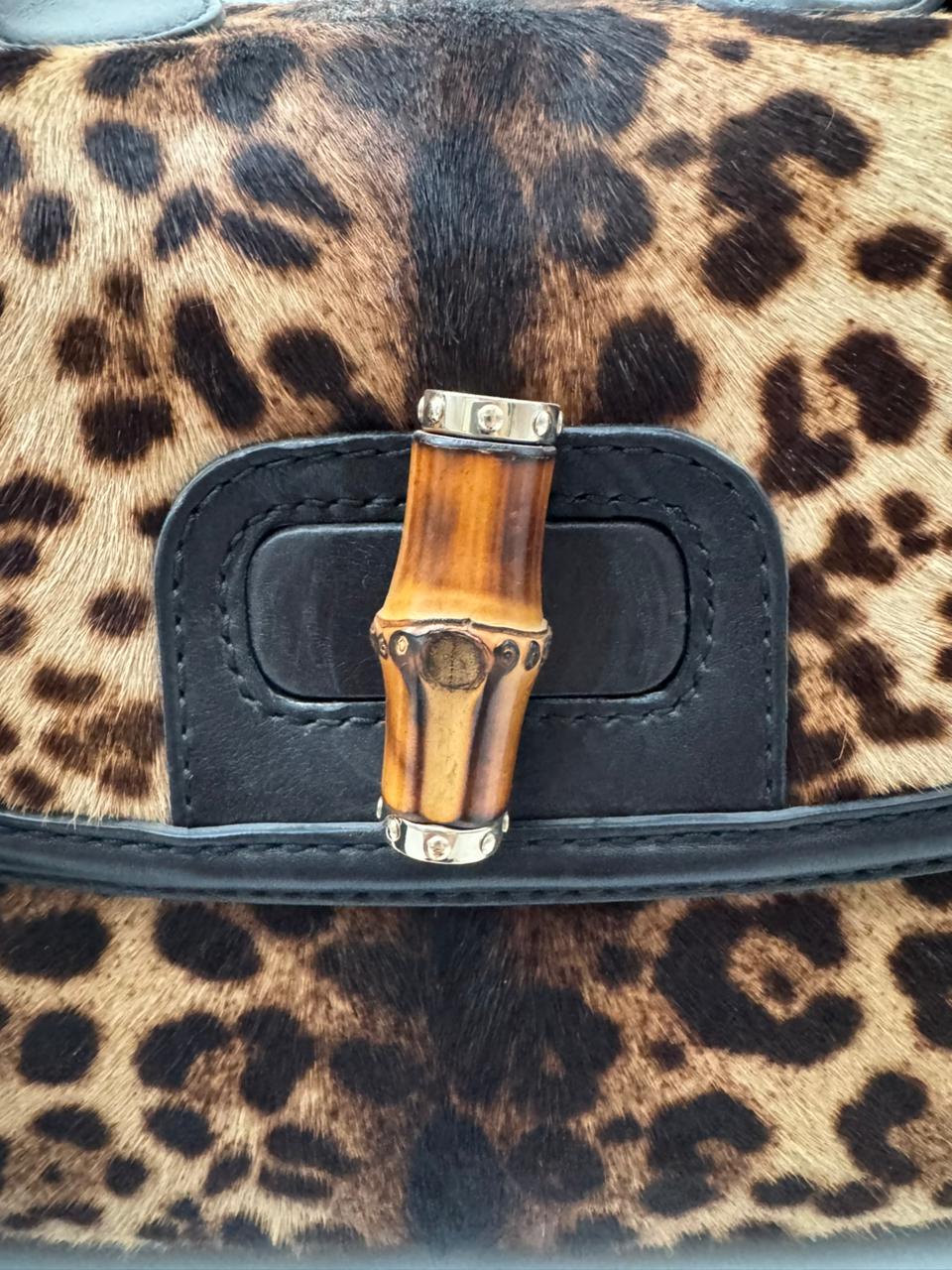 Gucci Bamboo Handle Leopard Print Calf Hair Bag – Medium Size