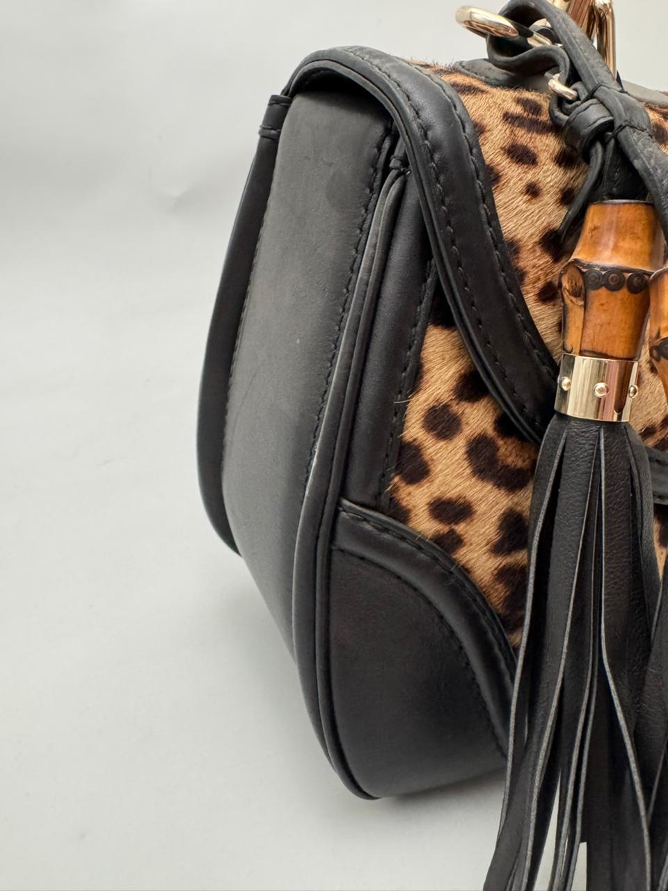 Gucci Bamboo Handle Leopard Print Calf Hair Bag – Medium Size