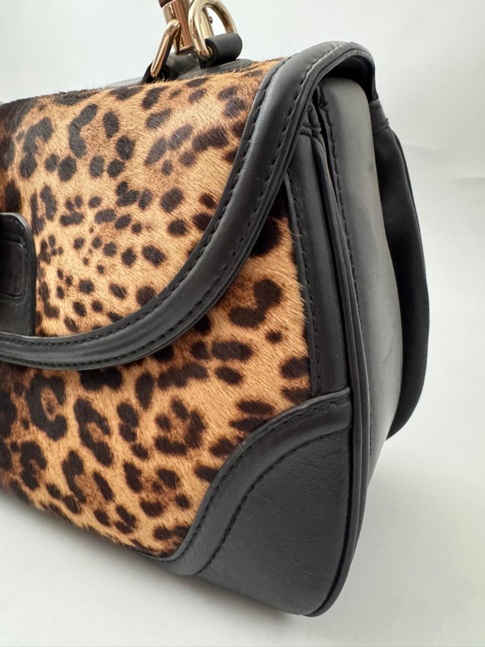 Gucci Bamboo Handle Leopard Print Calf Hair Bag – Medium Size