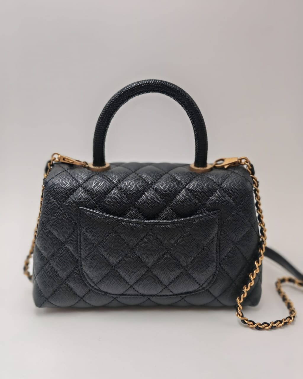 CHANEL Coco Handle Small Flap Bag in Black Caviar Leather with Gold Hardware