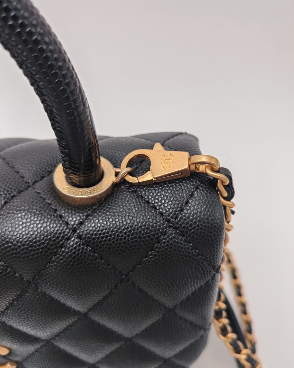 CHANEL Coco Handle Small Flap Bag in Black Caviar Leather with Gold Hardware