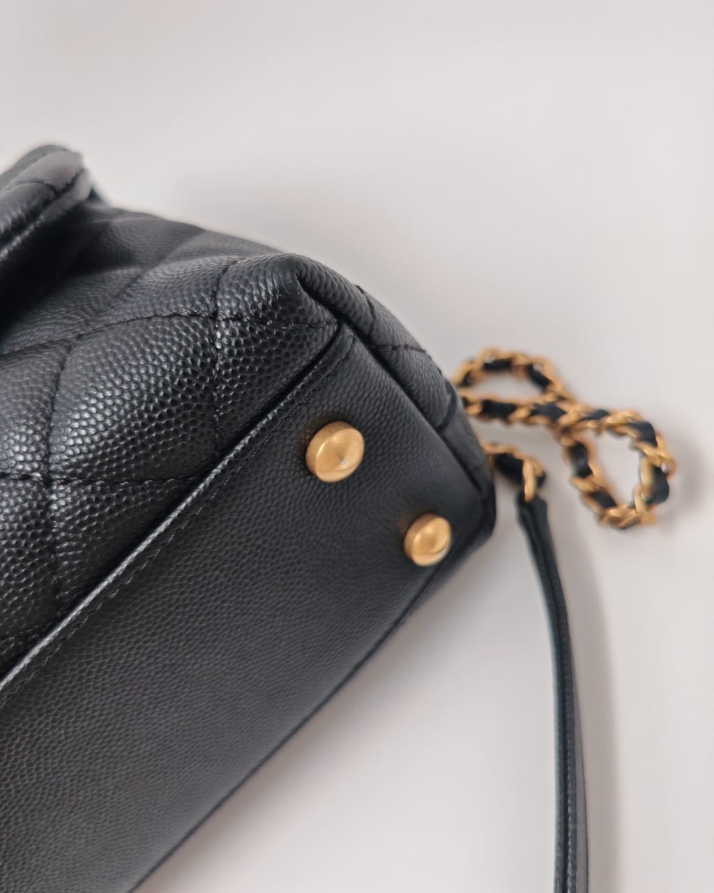 CHANEL Coco Handle Small Flap Bag in Black Caviar Leather with Gold Hardware
