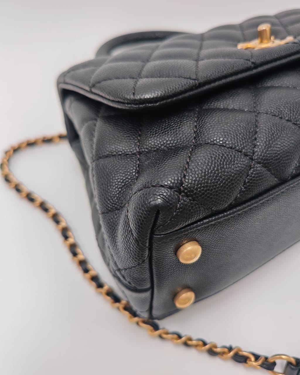 CHANEL Coco Handle Small Flap Bag in Black Caviar Leather with Gold Hardware