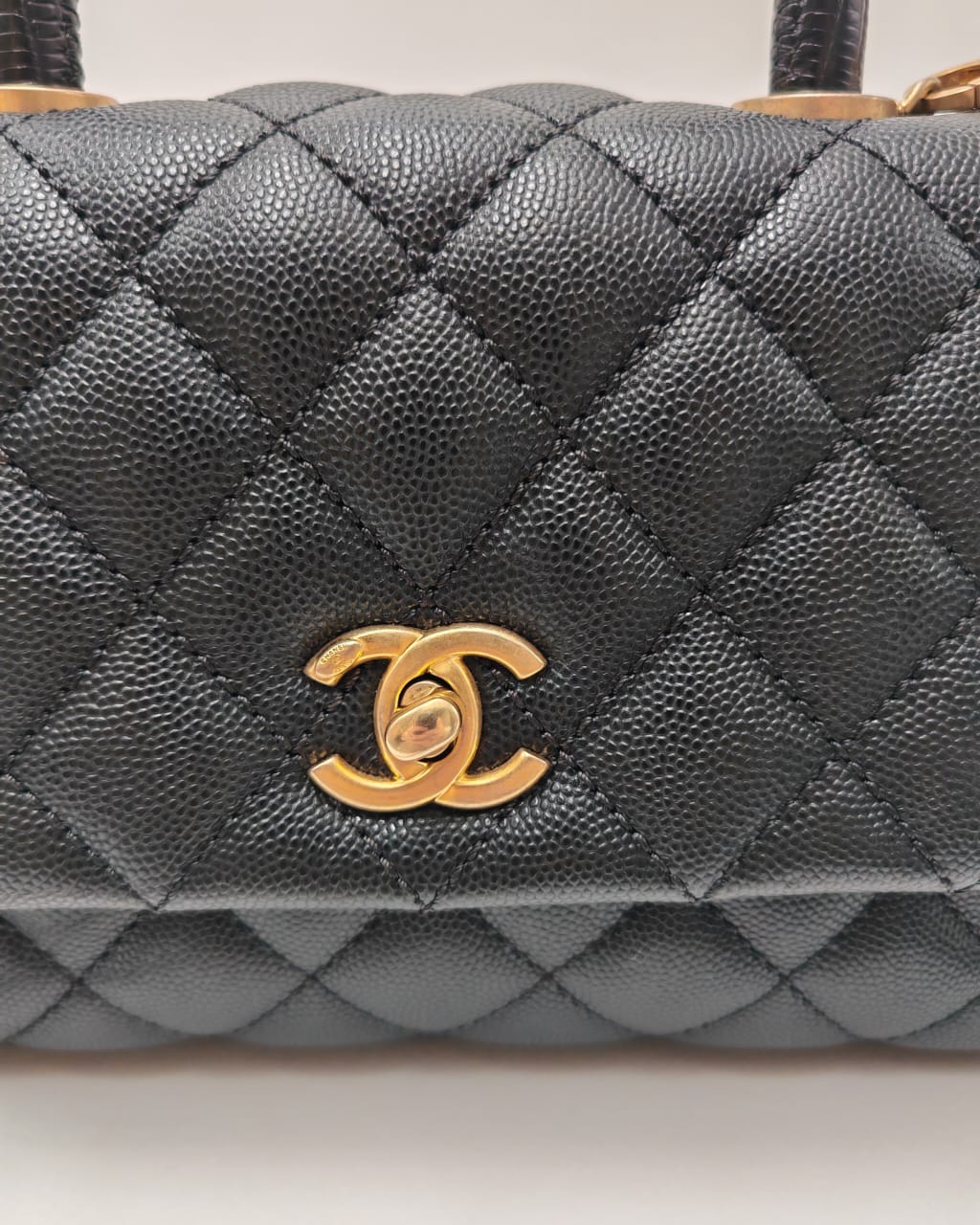 CHANEL Coco Handle Small Flap Bag in Black Caviar Leather with Gold Hardware