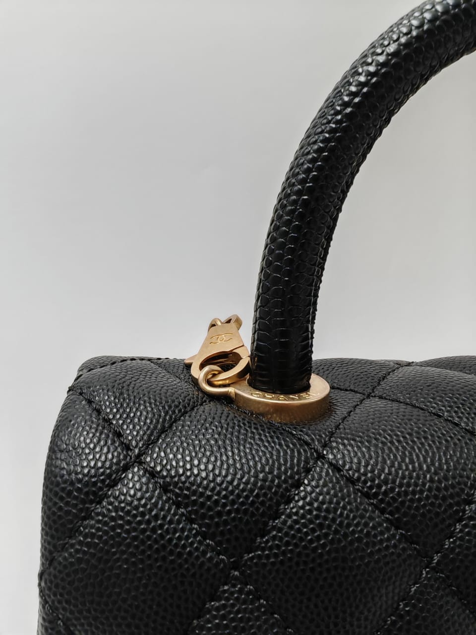 CHANEL Coco Handle Small Flap Bag in Black Caviar Leather with Gold Hardware