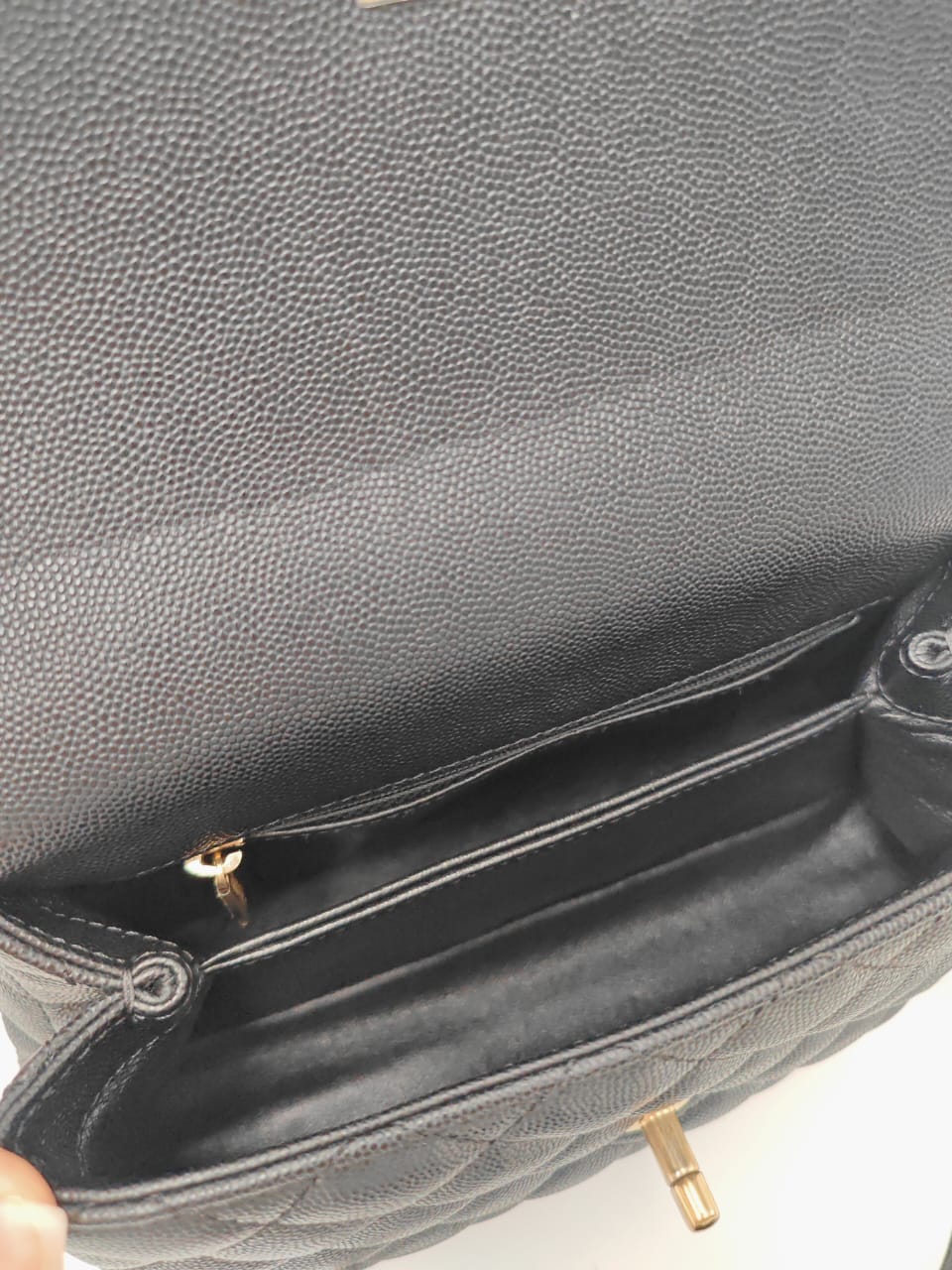 CHANEL Coco Handle Small Flap Bag in Black Caviar Leather with Gold Hardware