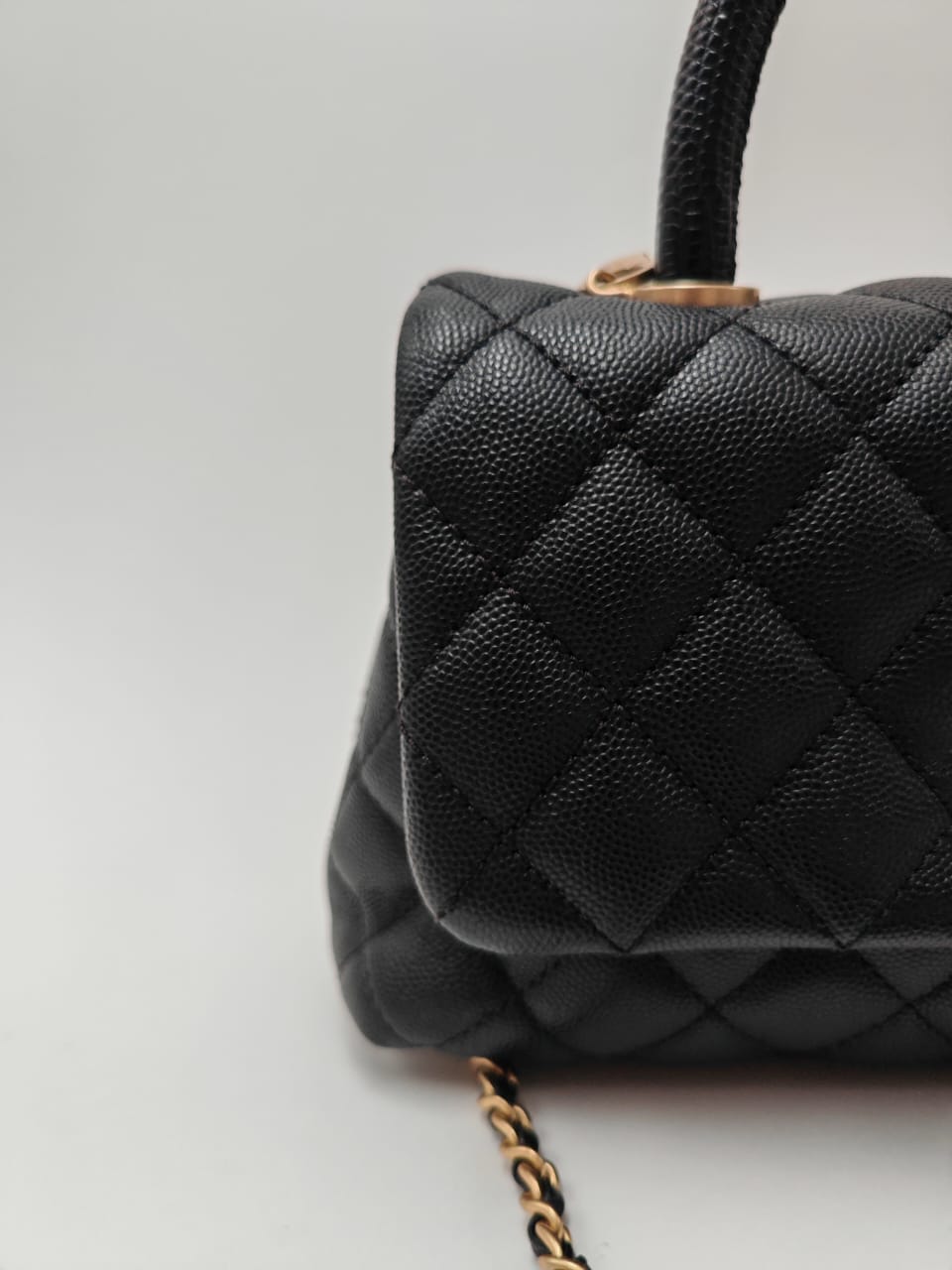 CHANEL Coco Handle Small Flap Bag in Black Caviar Leather with Gold Hardware