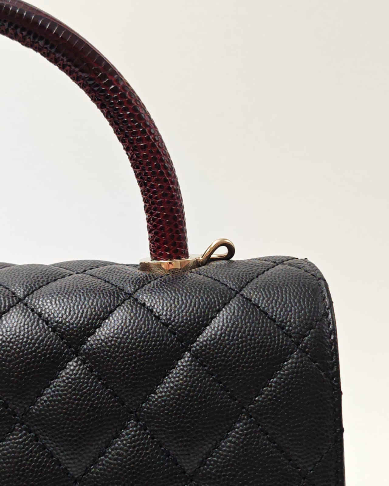 CHANEL Coco Handle Quilted Caviar Flap Bag with Burgundy Top Handle – Black / Gold Hardware