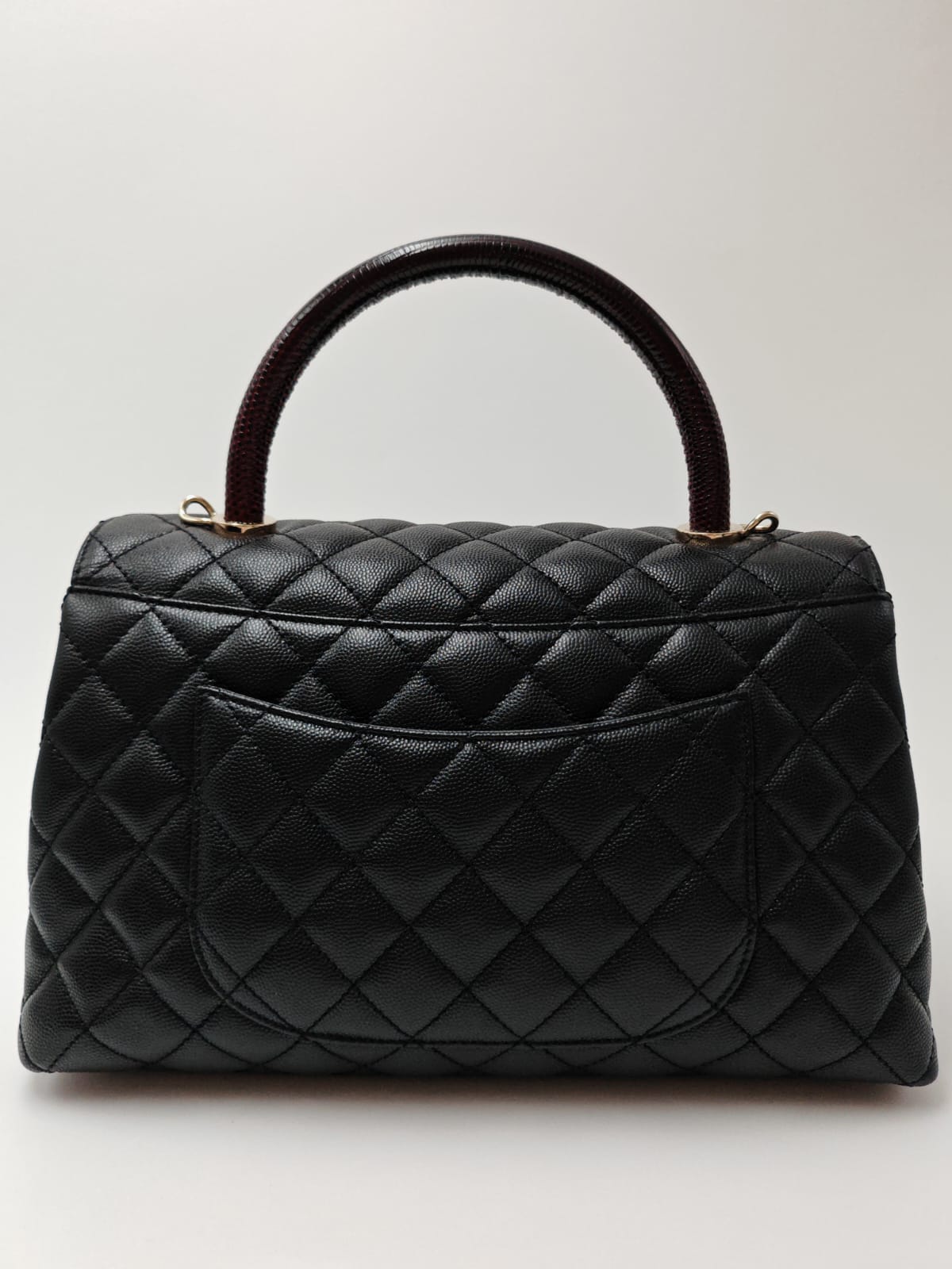 CHANEL Coco Handle Quilted Caviar Flap Bag with Burgundy Top Handle – Black / Gold Hardware