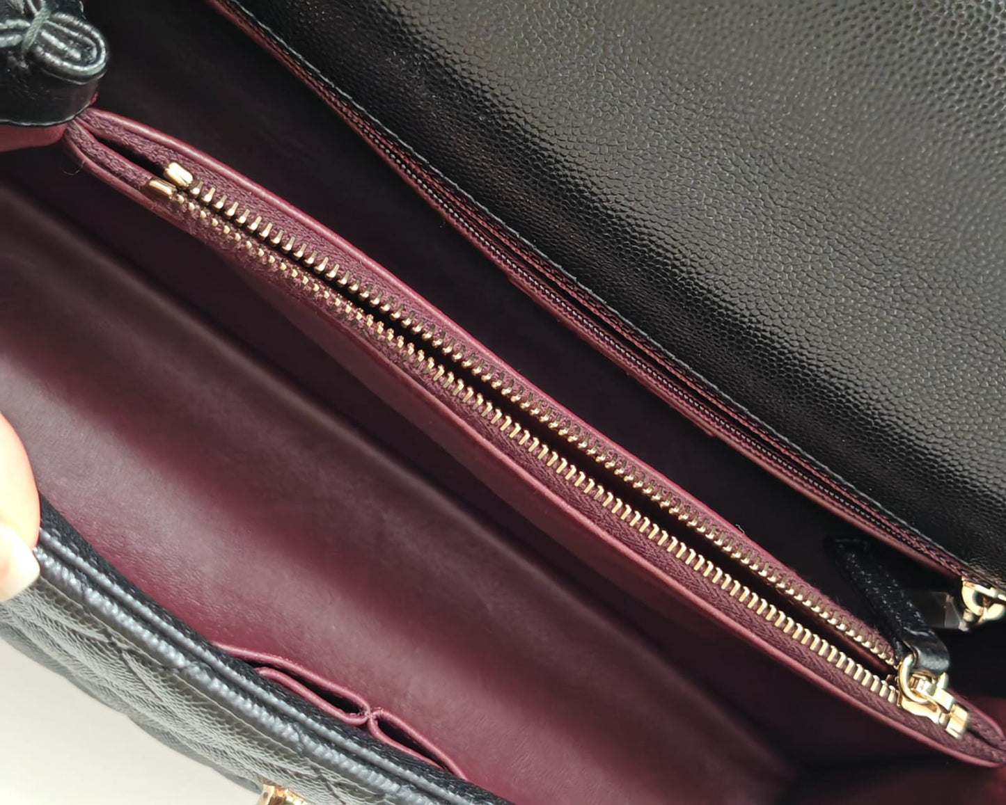 CHANEL Coco Handle Quilted Caviar Flap Bag with Burgundy Top Handle – Black / Gold Hardware