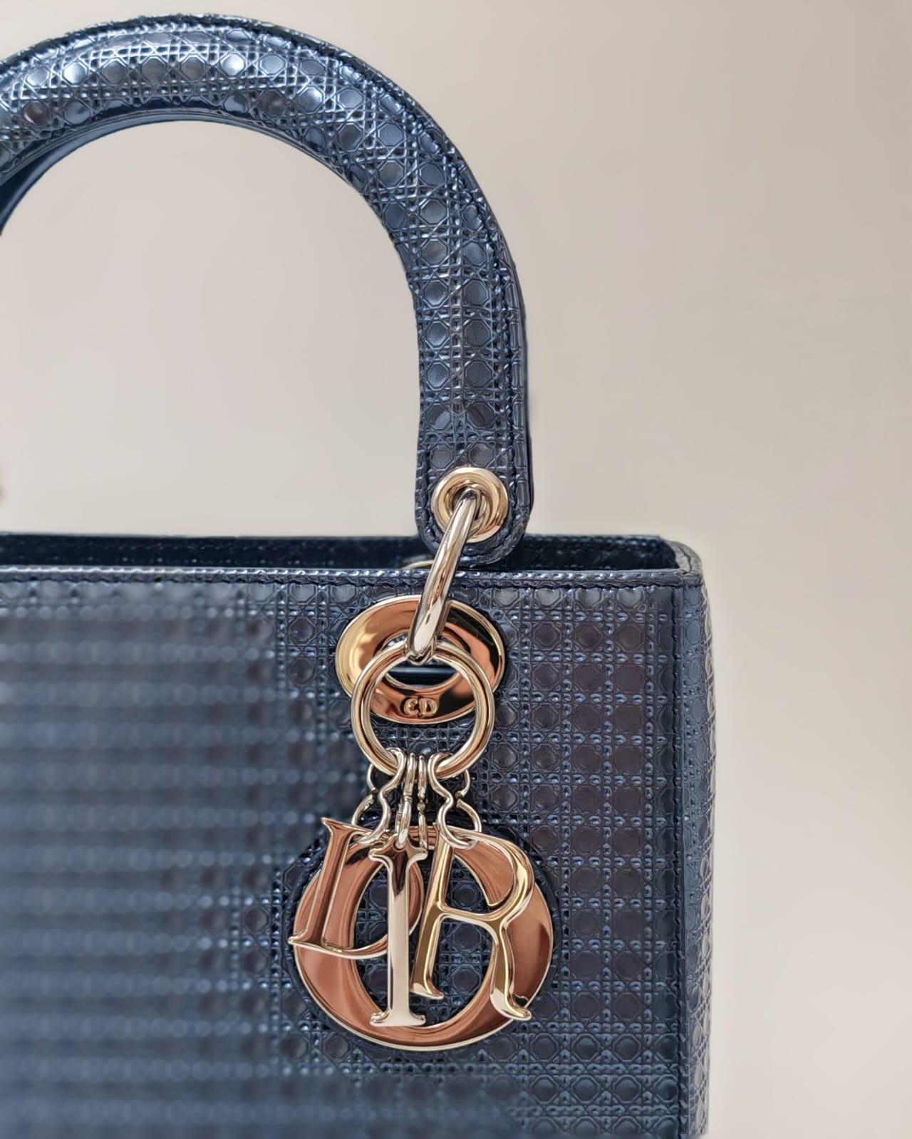 Christian Dior Lady Dior Medium Tote with Matching Wallet – Metallic Blue Micro Cannage Lambskin