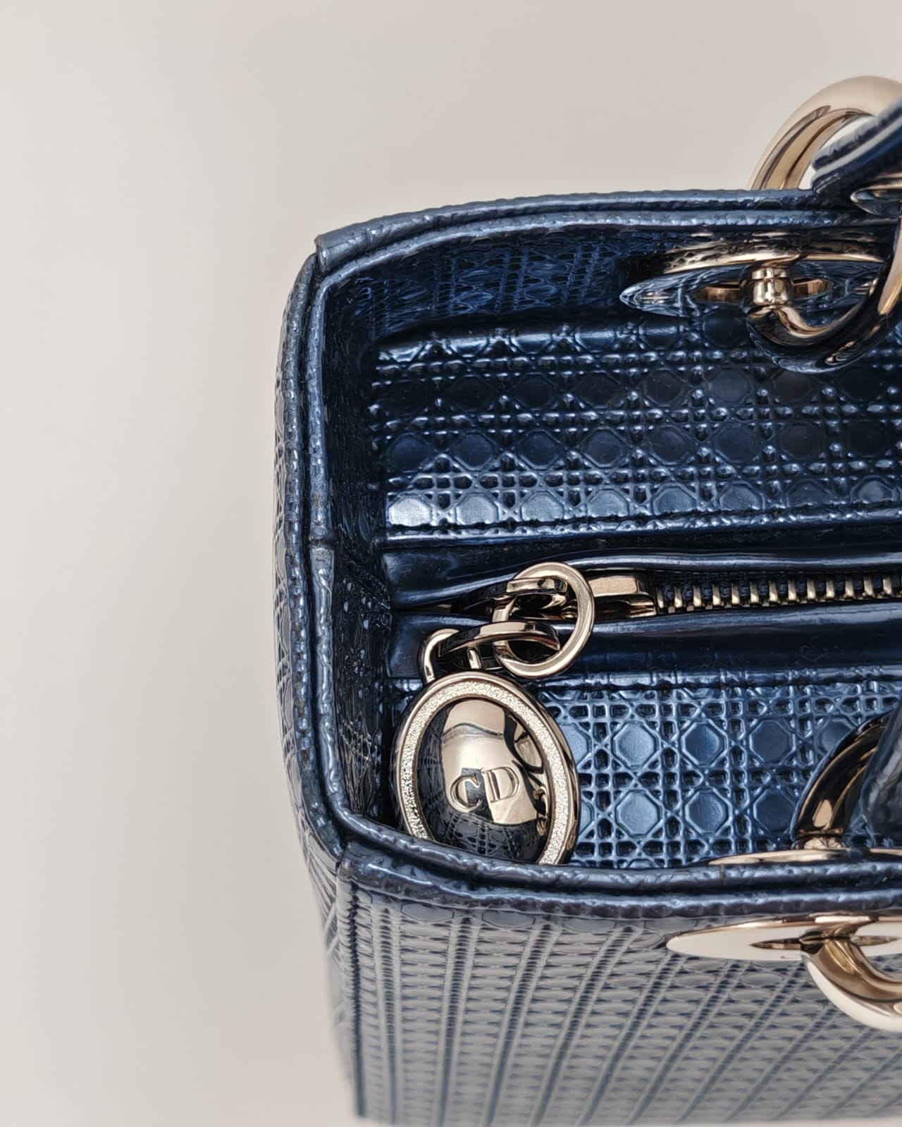 Christian Dior Lady Dior Medium Tote with Matching Wallet – Metallic Blue Micro Cannage Lambskin
