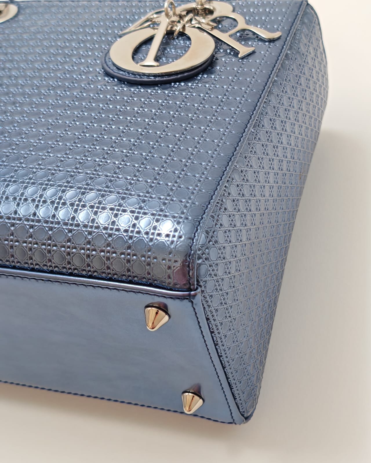 Christian Dior Lady Dior Medium Tote with Matching Wallet – Metallic Blue Micro Cannage Lambskin