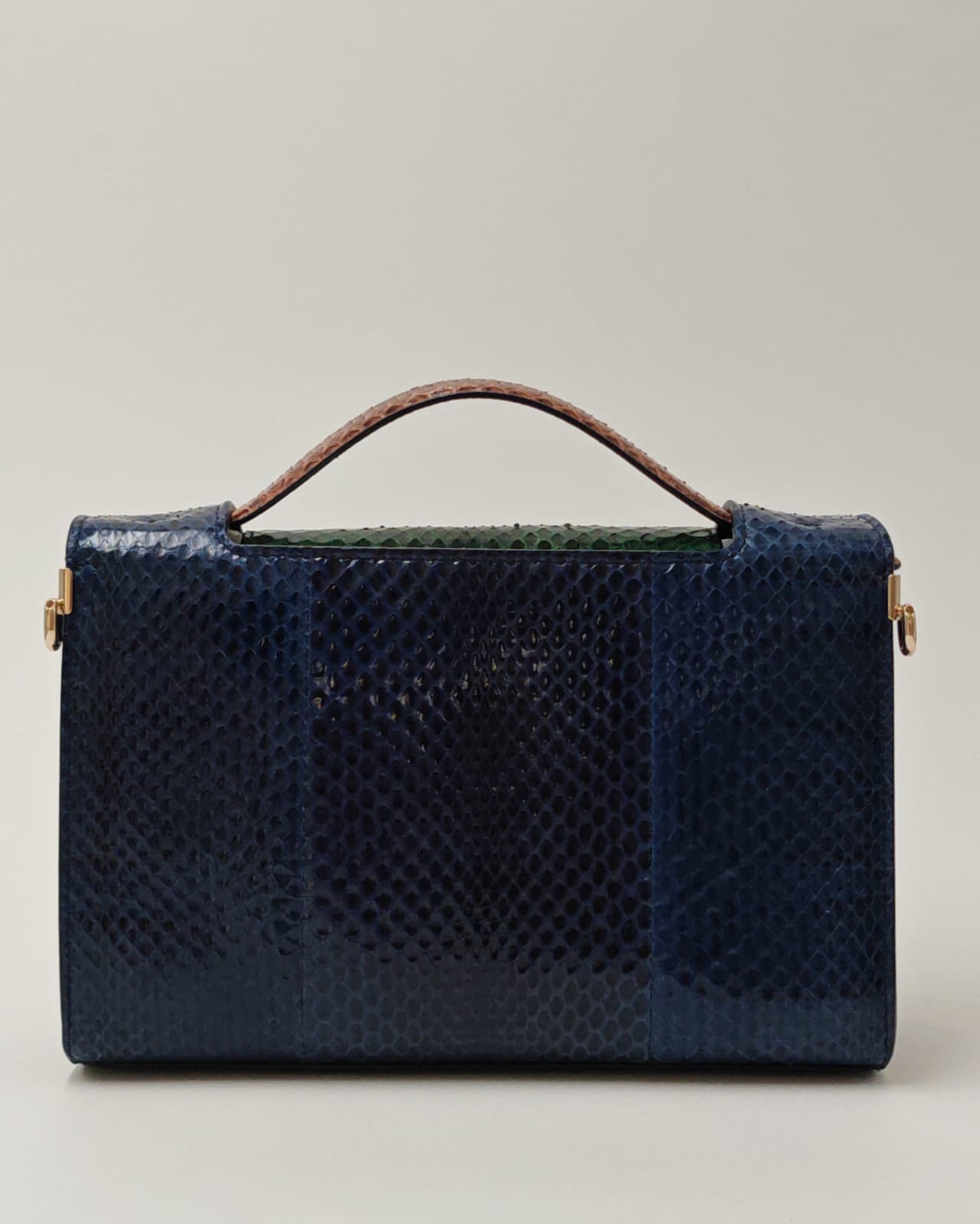 Christian Dior Exotic Python-Embossed Structured Bag in Emerald & Midnight Blue
