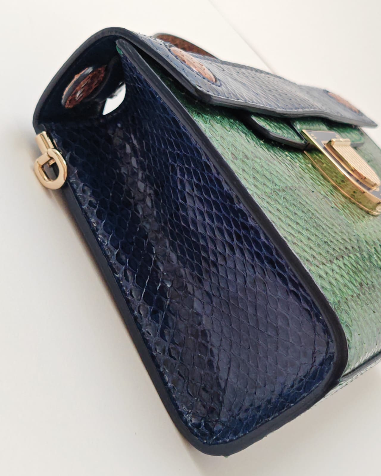 Christian Dior Exotic Python-Embossed Structured Bag in Emerald & Midnight Blue