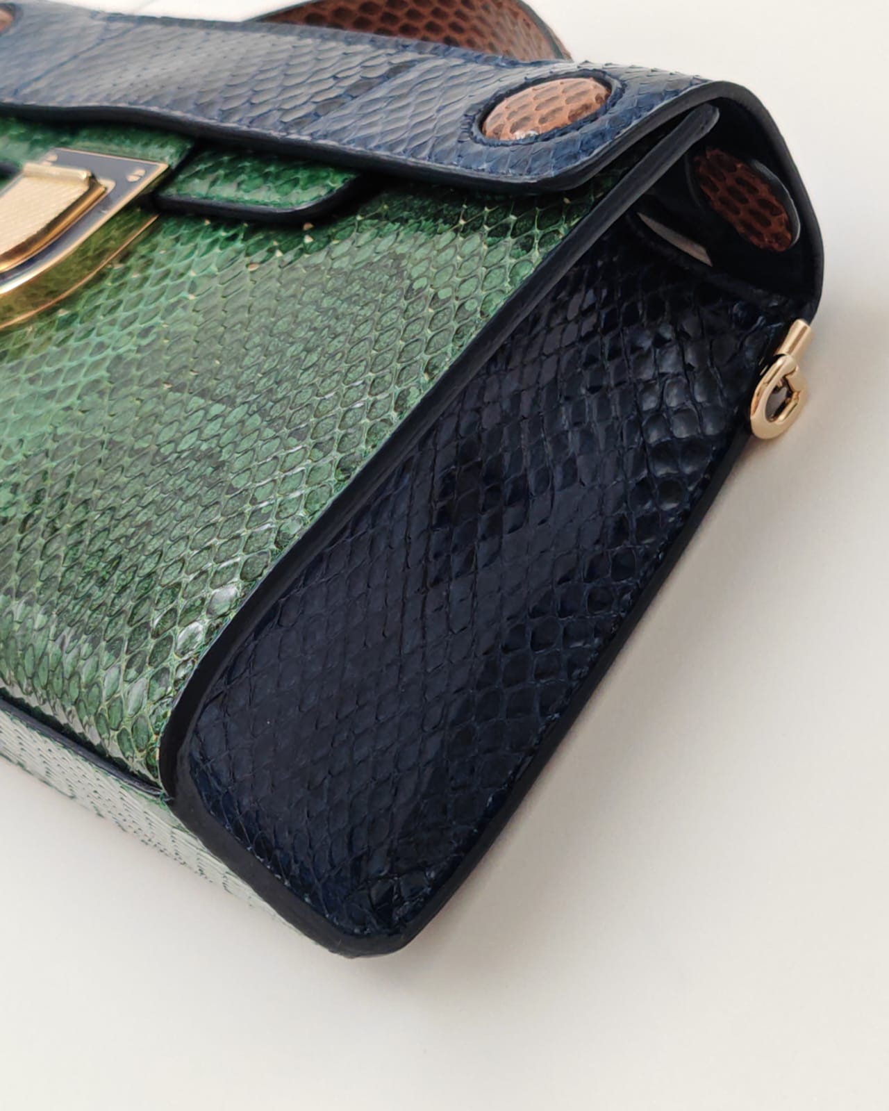 Christian Dior Exotic Python-Embossed Structured Bag in Emerald & Midnight Blue