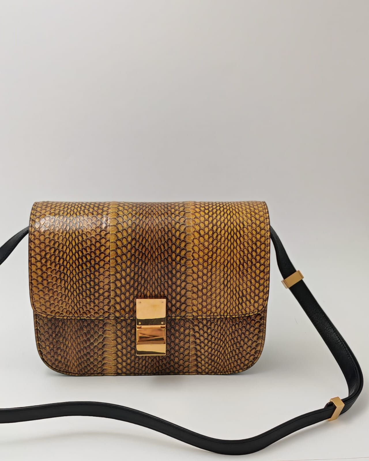 Céline Box Bag in Yellow Python Embossed Leather with Gold Hardware