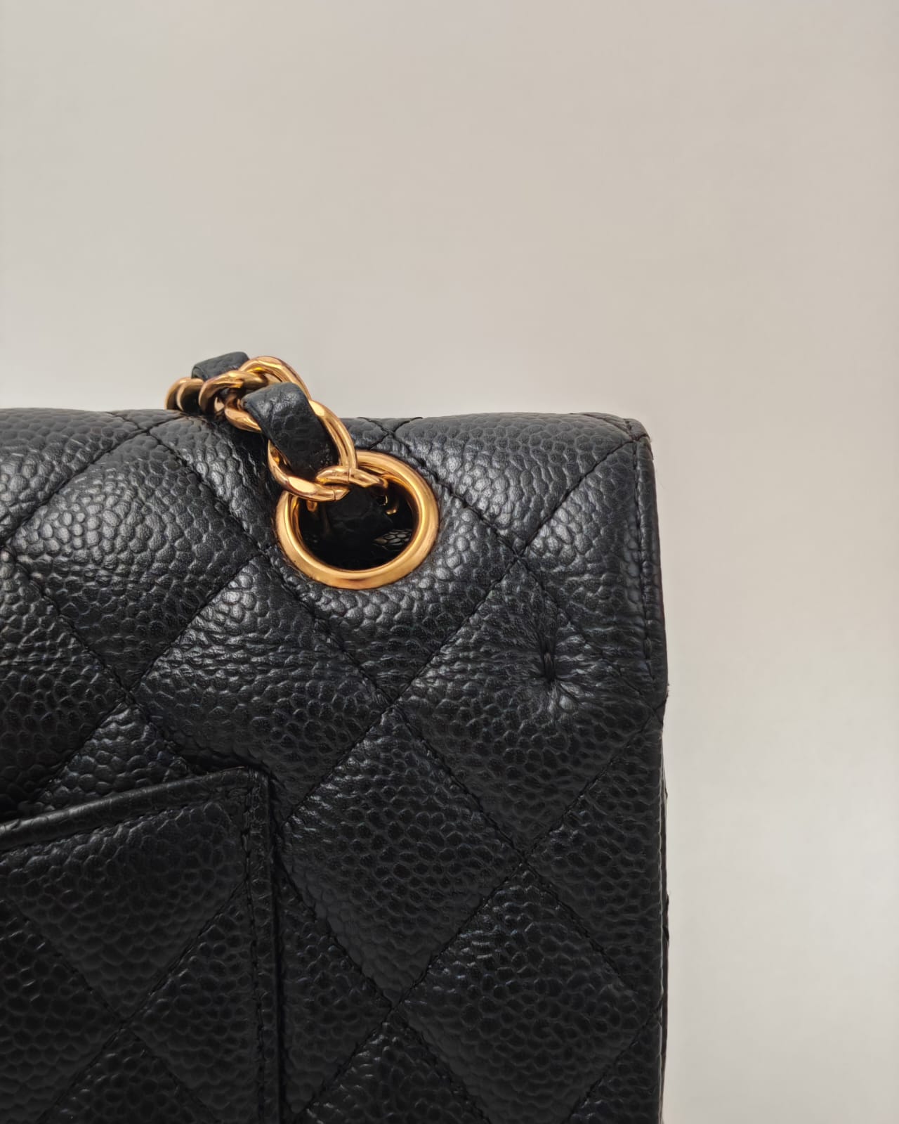 Chanel Classic Medium Double Flap Bag in Black Caviar Leather with Gold-Tone Hardware