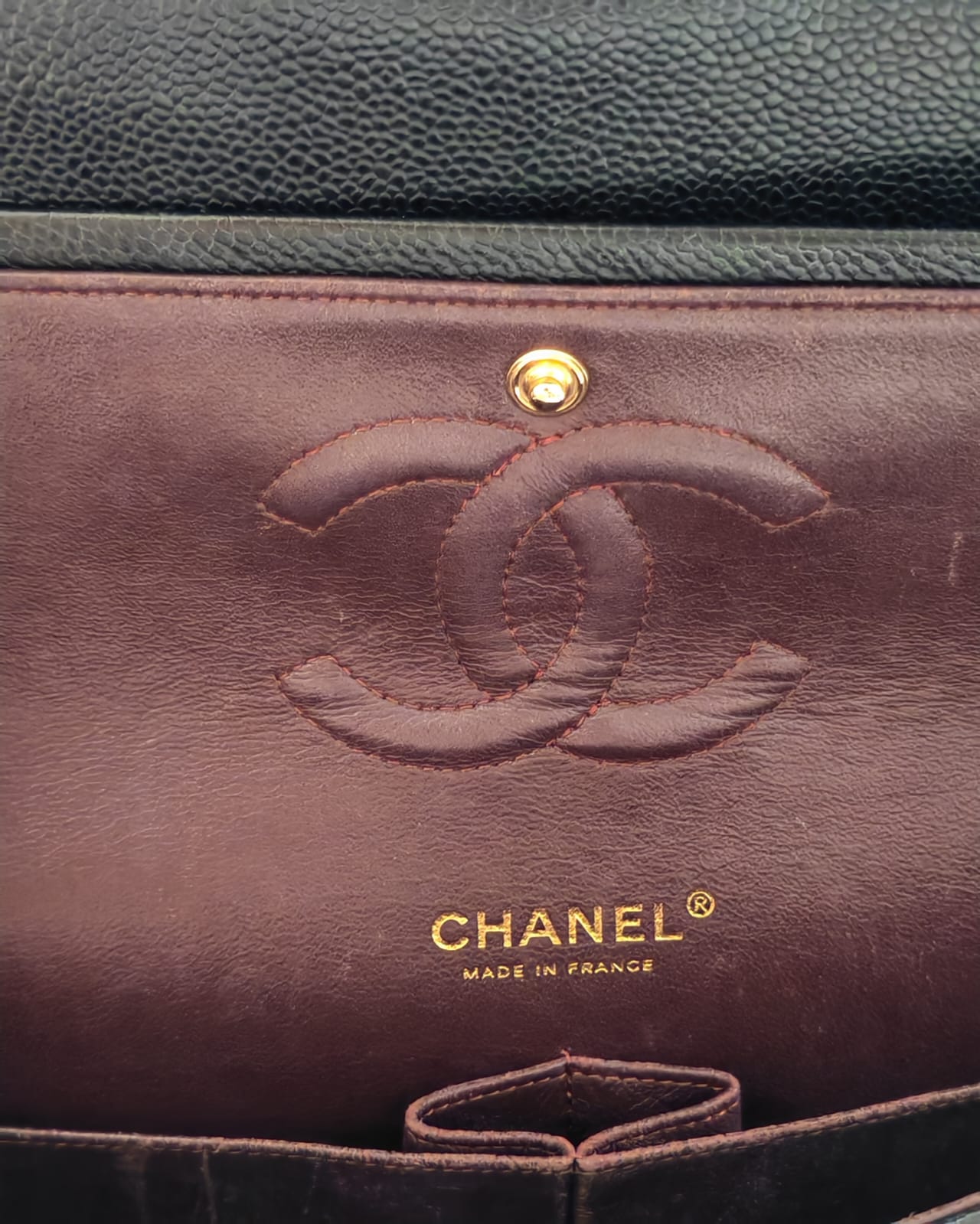 Chanel Classic Medium Double Flap Bag in Black Caviar Leather with Gold-Tone Hardware