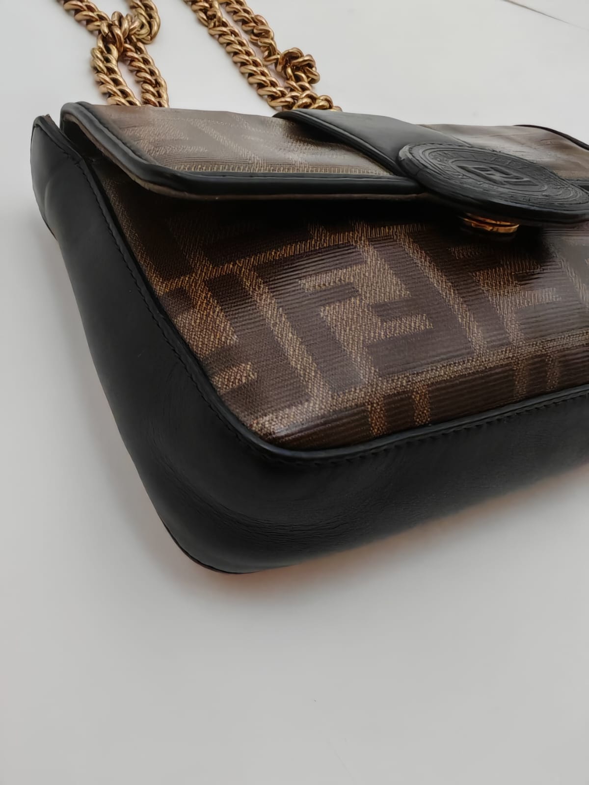 Fendi Kan U Small FF Canvas Shoulder Bag with Chain Strap