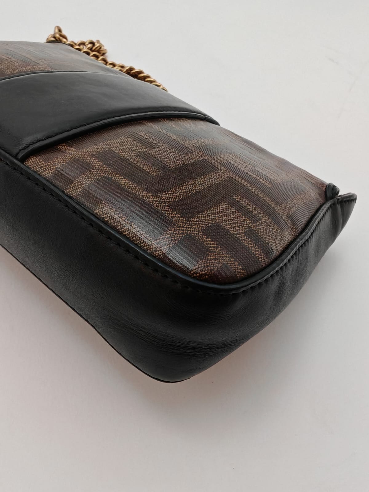 Fendi Kan U Small FF Canvas Shoulder Bag with Chain Strap