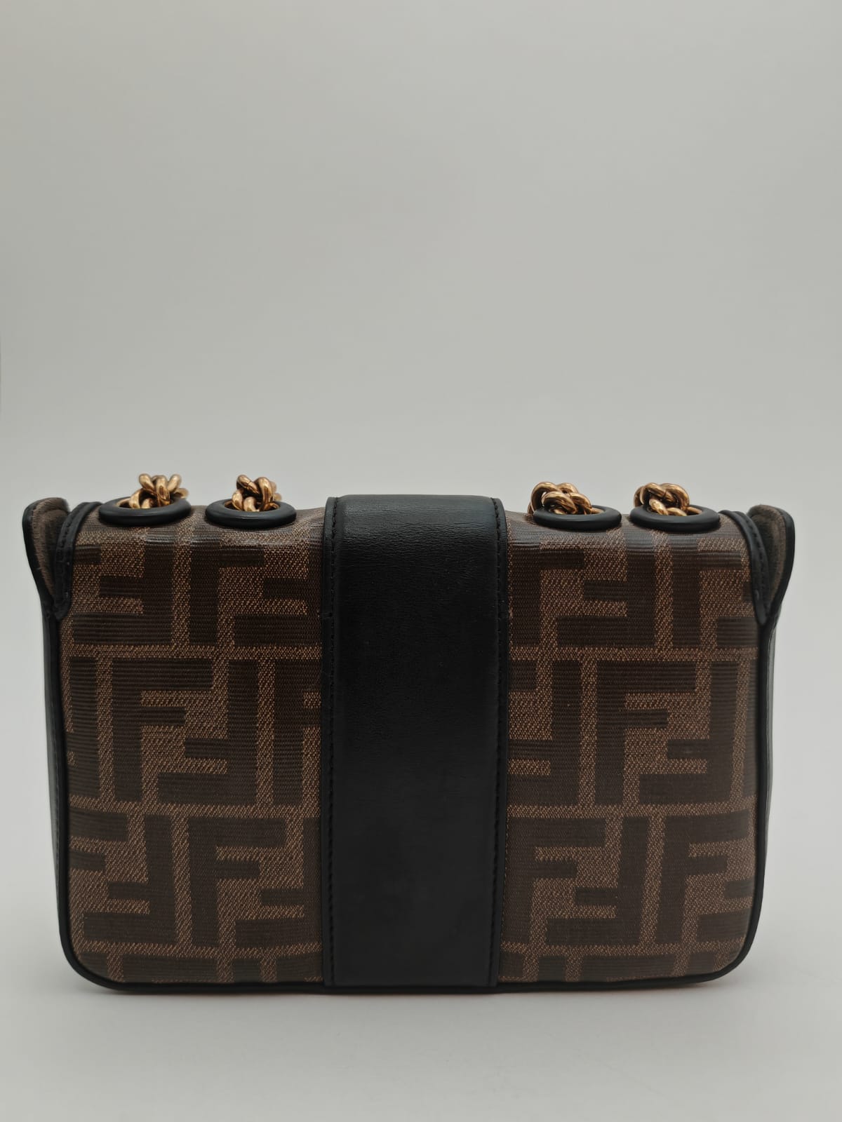 Fendi Kan U Small FF Canvas Shoulder Bag with Chain Strap
