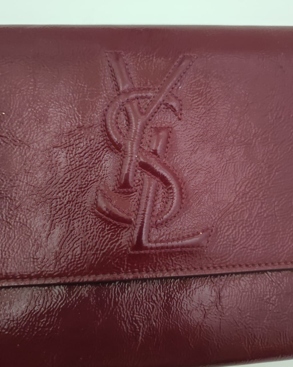 Yves Saint Laurent Classic Y Ligne Clutch – Burgundy Patent Leather