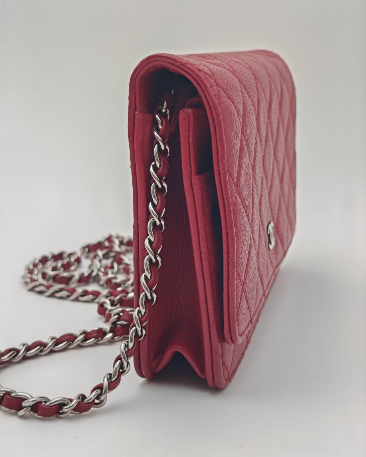 Chanel Wallet on Chain – Red Caviar Leather with Silver Hardware