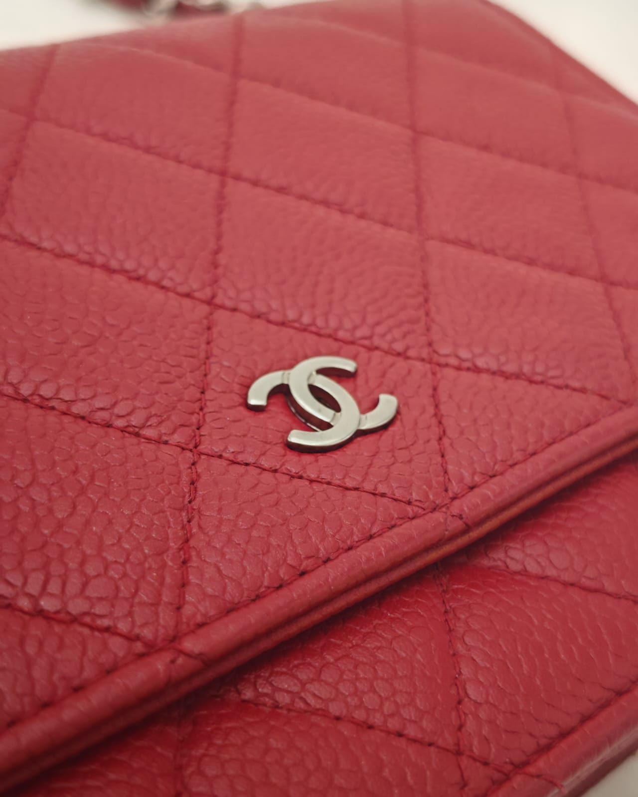 Chanel Wallet on Chain – Red Caviar Leather with Silver Hardware
