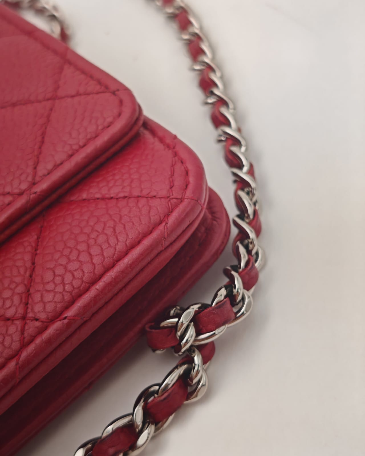 Chanel Wallet on Chain – Red Caviar Leather with Silver Hardware