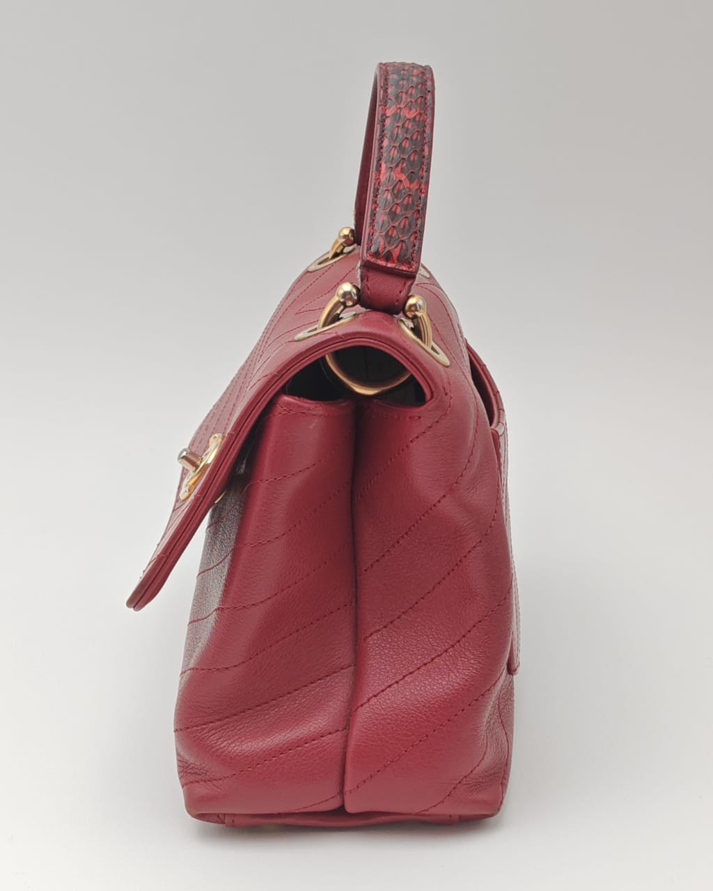 Chanel Top Handle Bag – Burgundy Chevron with Python Handle
