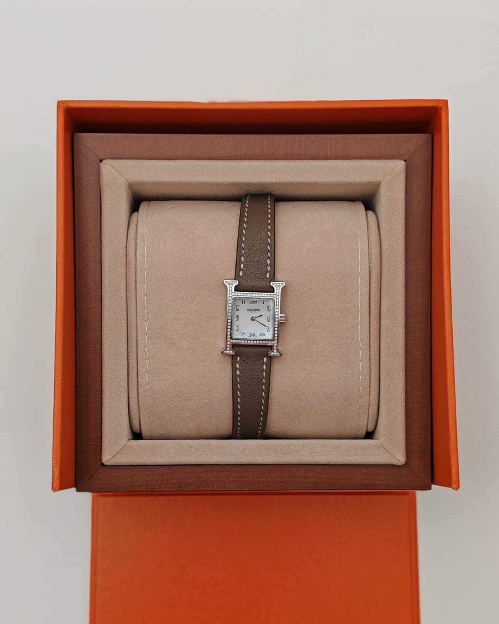 Hermès Heure H Watch – XS, Steel with Diamonds & Swift Calf Leather Strap