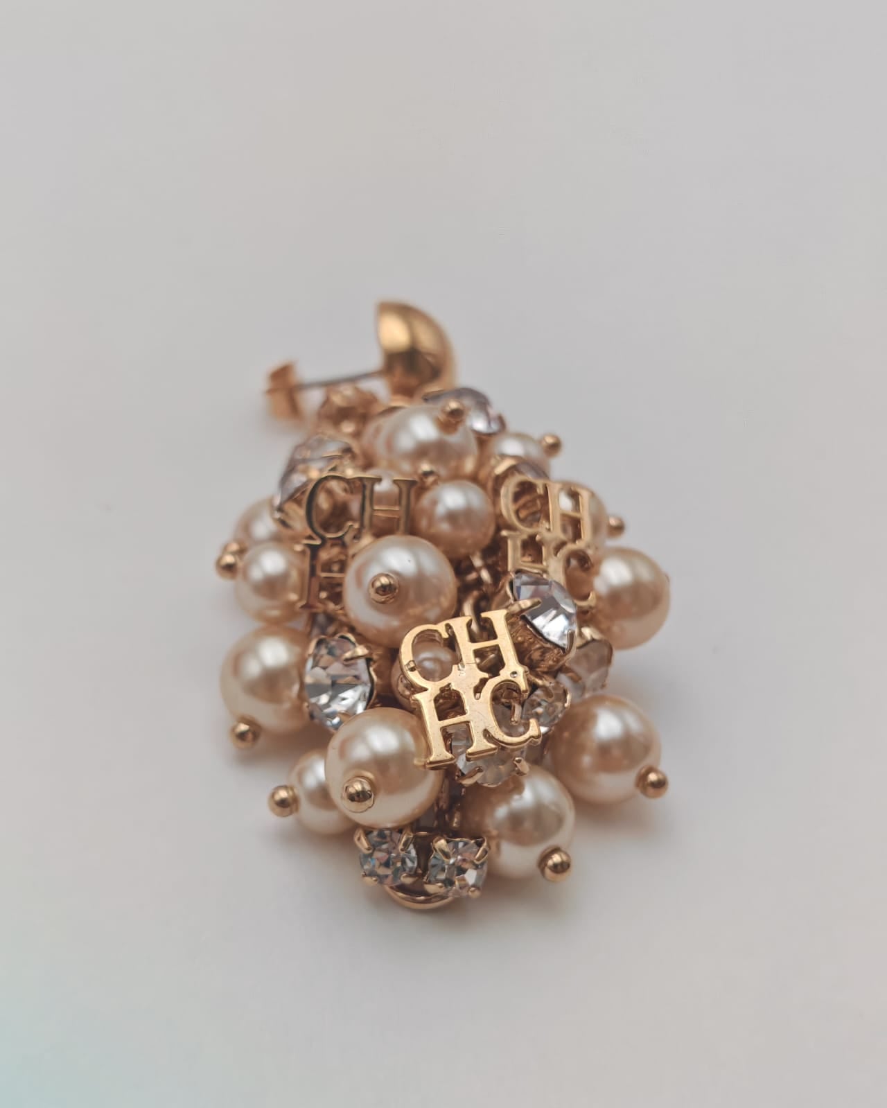 Carolina Herrera CH Pearl & Crystal Logo Earrings