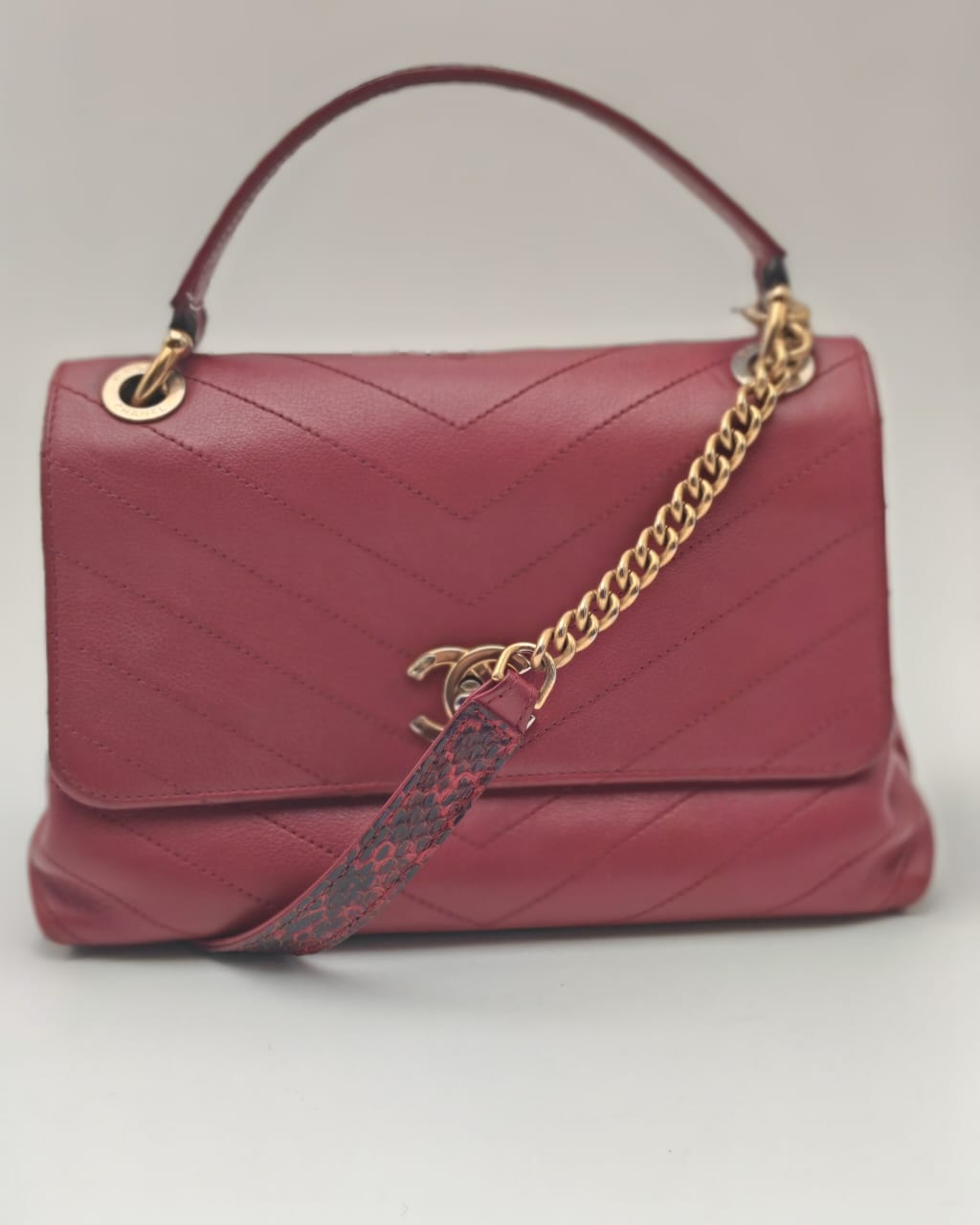 Chanel Top Handle Bag – Burgundy Chevron with Python Handle