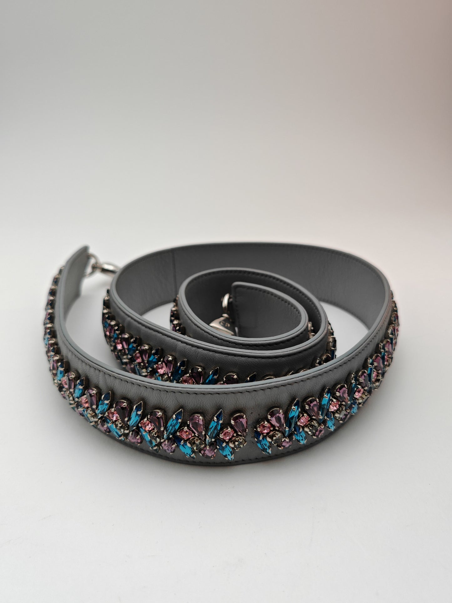 Christian Dior Lady Dior Mini in Grey Lambskin with Crystal-Embellished Strap