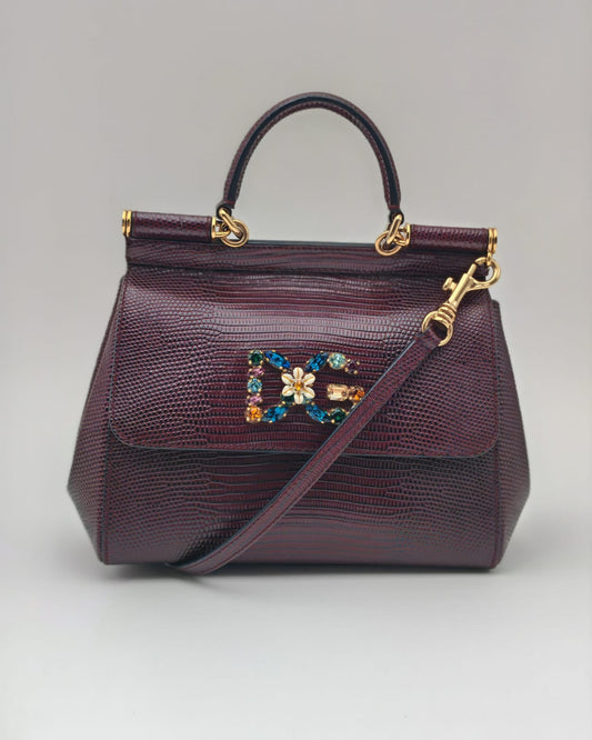 Dolce & Gabbana Sicily Small Crystal-Embellished Top Handle Bag