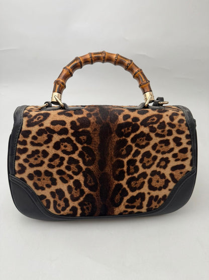 Gucci Bamboo Handle Leopard Print Calf Hair Bag – Medium Size