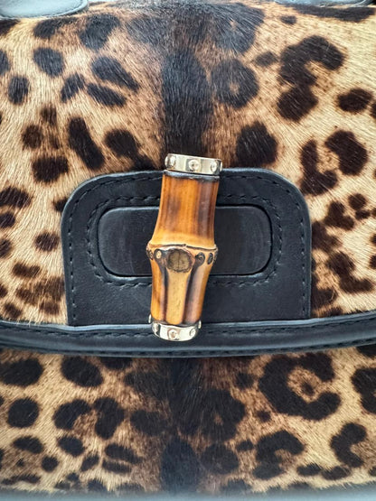 Gucci Bamboo Handle Leopard Print Calf Hair Bag – Medium Size