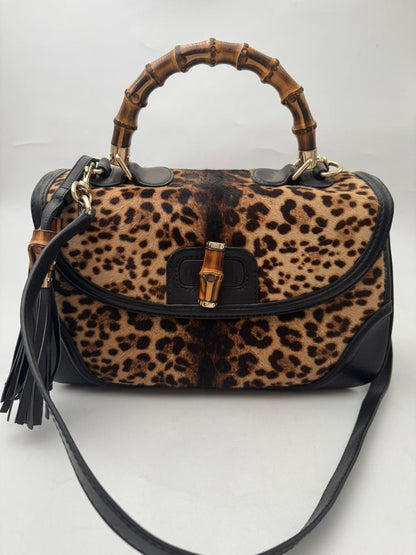 Gucci Bamboo Handle Leopard Print Calf Hair Bag – Medium Size