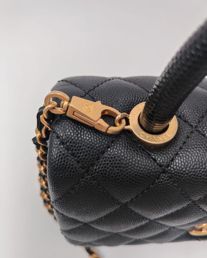 CHANEL Coco Handle Small Flap Bag in Black Caviar Leather with Gold Hardware