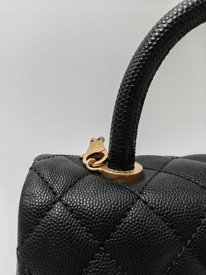 CHANEL Coco Handle Small Flap Bag in Black Caviar Leather with Gold Hardware