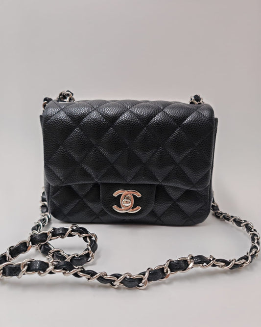CHANEL Classic Mini Rectangular Flap Bag – Black Caviar with Silver Hardware