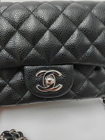 CHANEL Classic Mini Rectangular Flap Bag – Black Caviar with Silver Hardware