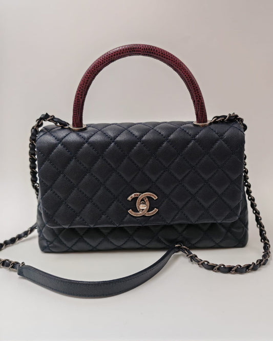 Chanel Trendy CC Top Handle Flap Bag in Black Caviar Leather with Aged Ruthenium Hardware – Medium Size