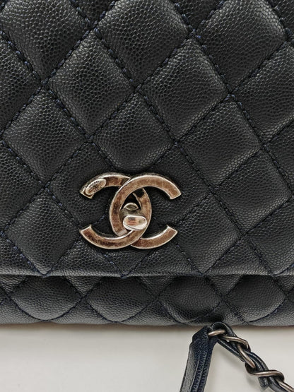 Chanel Coco Handle Bag – Navy Blue Caviar with Burgundy Python Top Handle – Medium Size