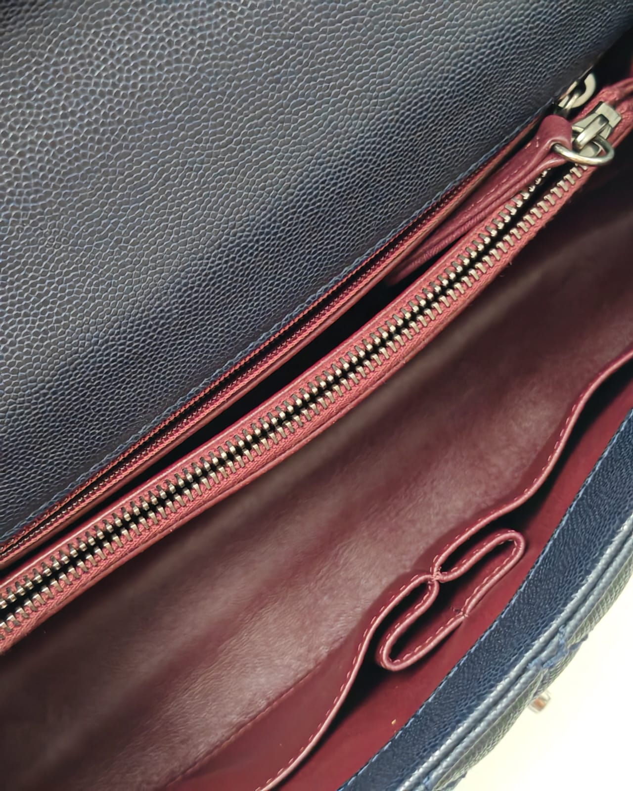 Chanel Coco Handle Bag – Navy Blue Caviar with Burgundy Python Top Handle – Medium Size