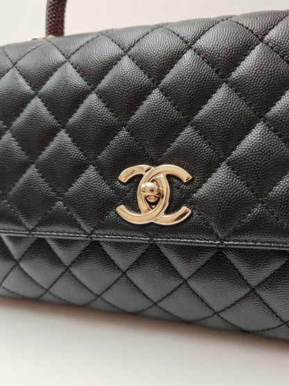 CHANEL Coco Handle Quilted Caviar Flap Bag with Burgundy Top Handle – Black / Gold Hardware