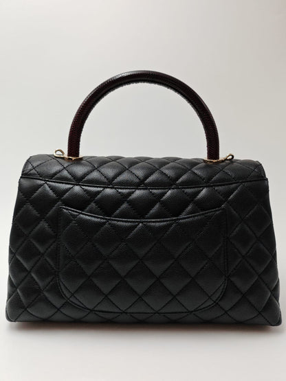 CHANEL Coco Handle Quilted Caviar Flap Bag with Burgundy Top Handle – Black / Gold Hardware