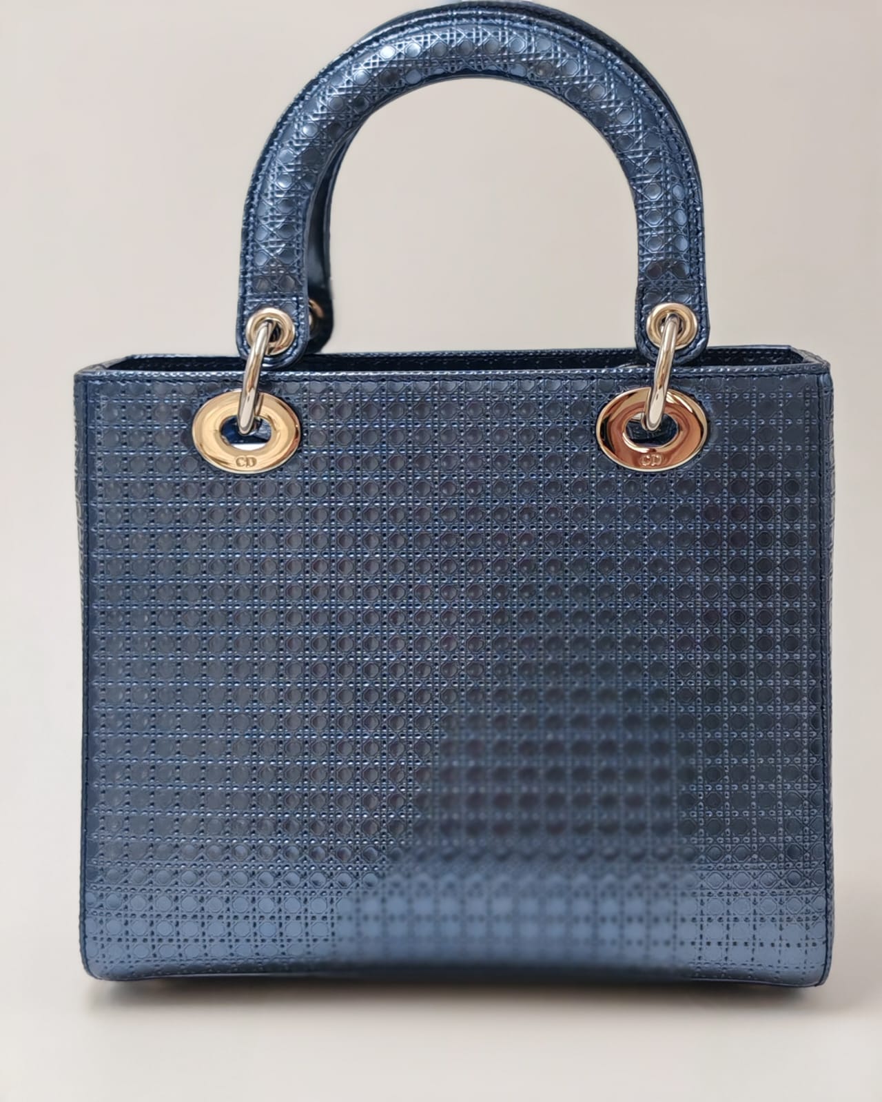 Christian Dior Lady Dior Medium Tote with Matching Wallet – Metallic Blue Micro Cannage Lambskin